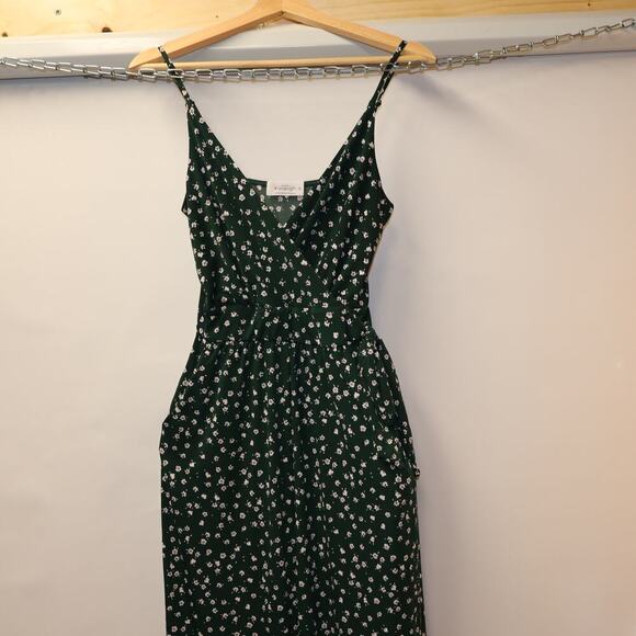 Kaileigh XSP Tall Jumpsuit Spaghetti Straps Green Floral Tie Waist Front Pocket - Picture 9 of 16